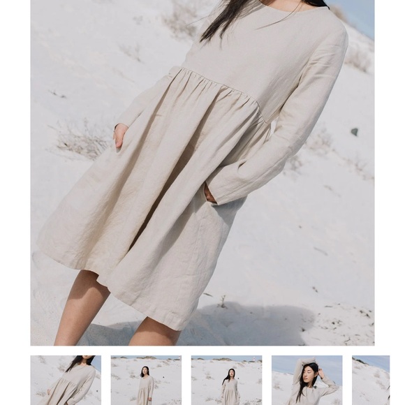 notPERFECTLINEN Tan Midi EMILIE loose linen dress - Picture 2 of 8